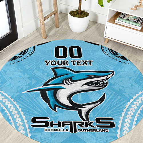 Sharks Rugby Custom Round Carpet With Polynesian Style