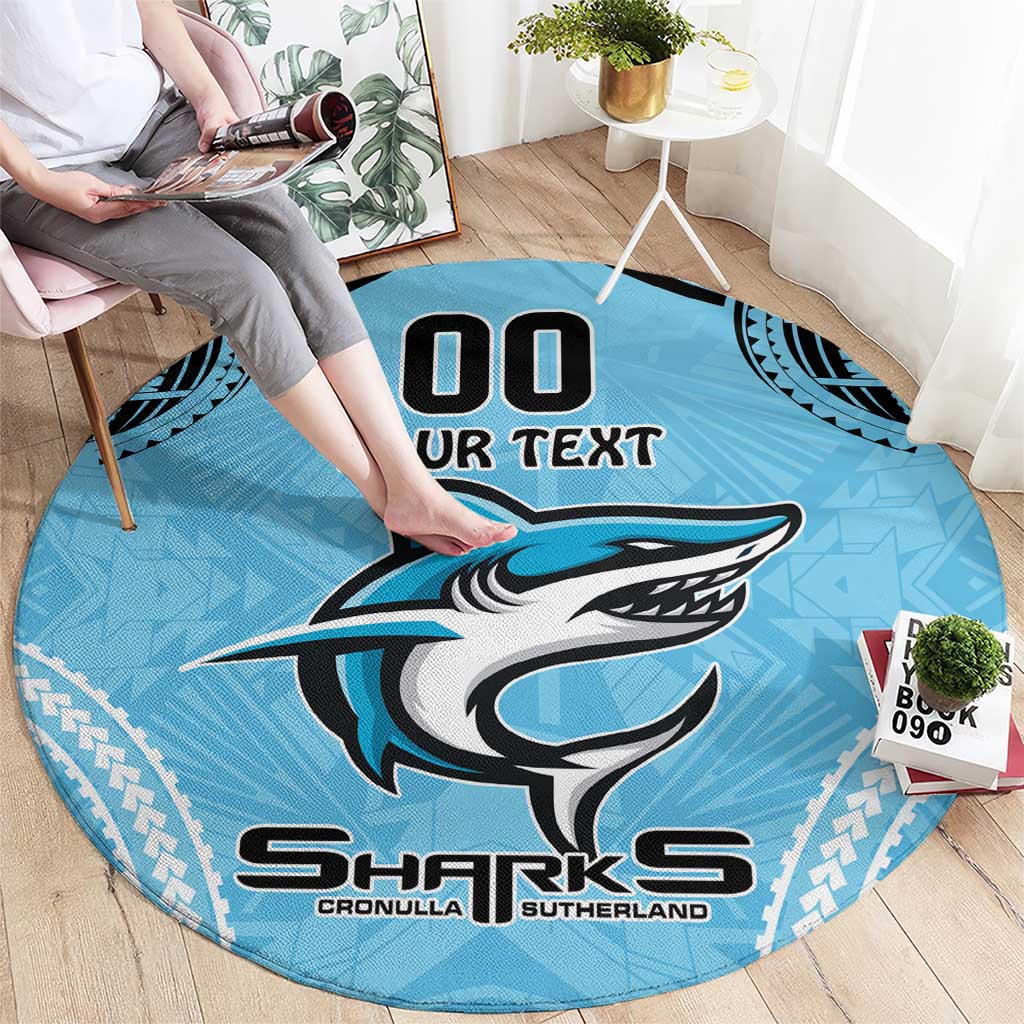 Sharks Rugby Custom Round Carpet With Polynesian Style