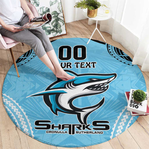 Sharks Rugby Custom Round Carpet With Polynesian Style
