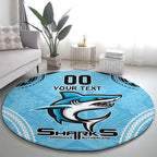 Sharks Rugby Custom Round Carpet With Polynesian Style