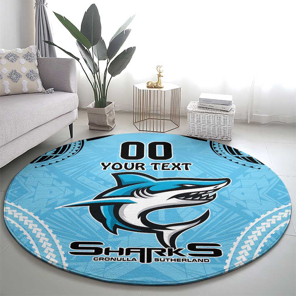 Sharks Rugby Custom Round Carpet With Polynesian Style