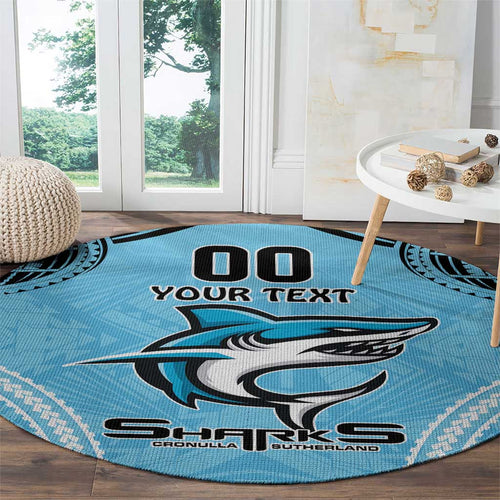Sharks Rugby Custom Round Carpet With Polynesian Style