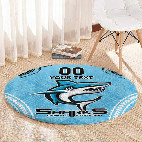 Sharks Rugby Custom Round Carpet With Polynesian Style