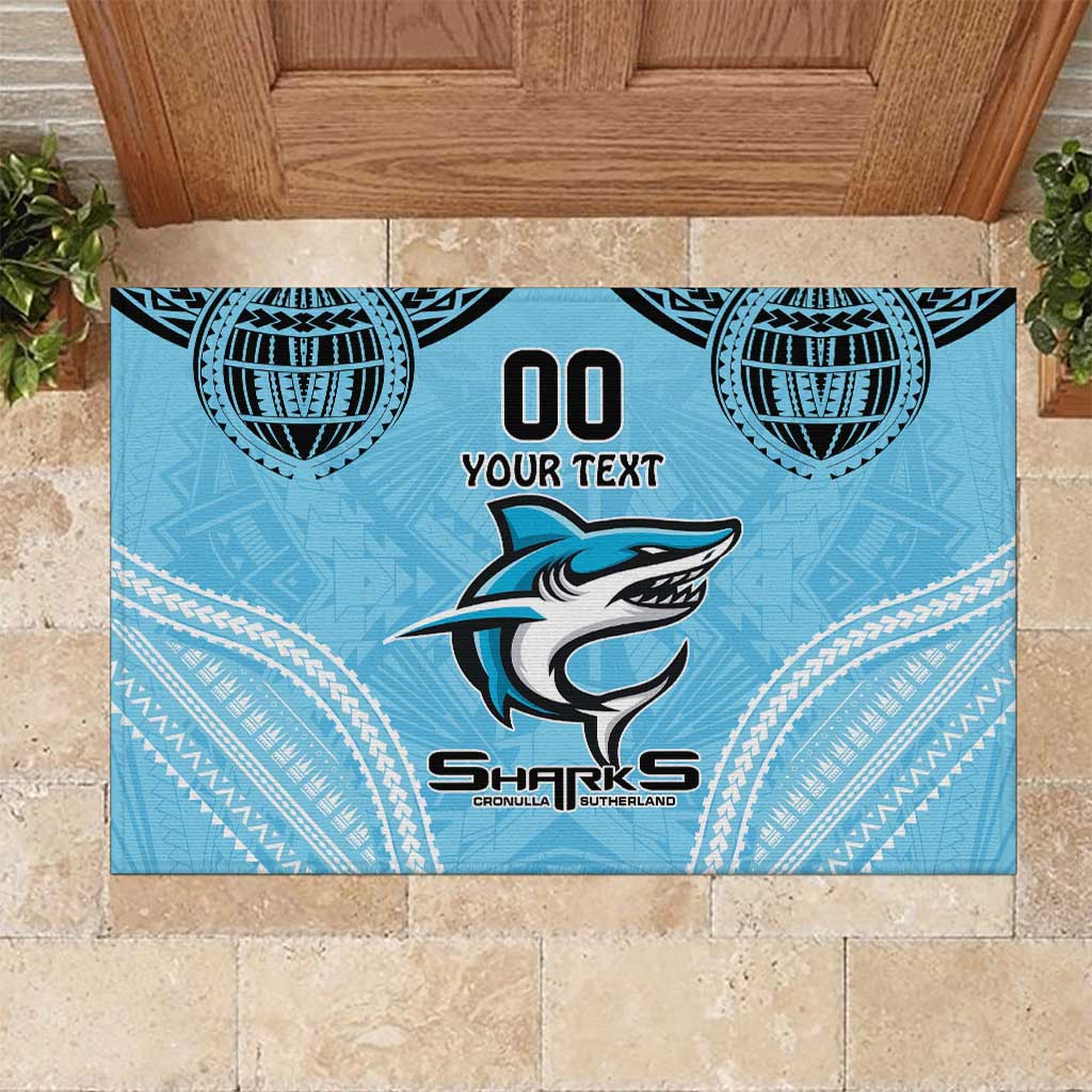 Sharks Rugby Custom Rubber Doormat With Polynesian Style