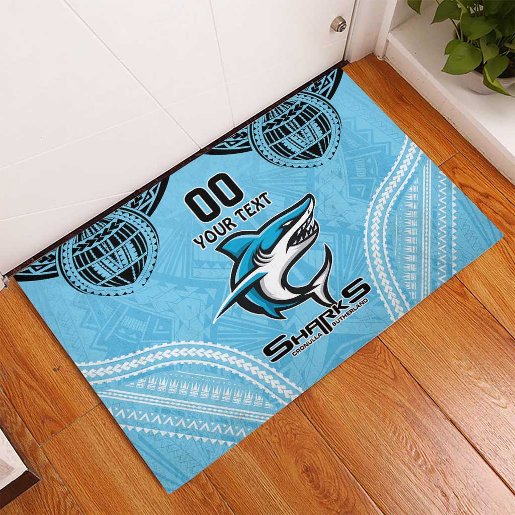 Sharks Rugby Custom Rubber Doormat With Polynesian Style