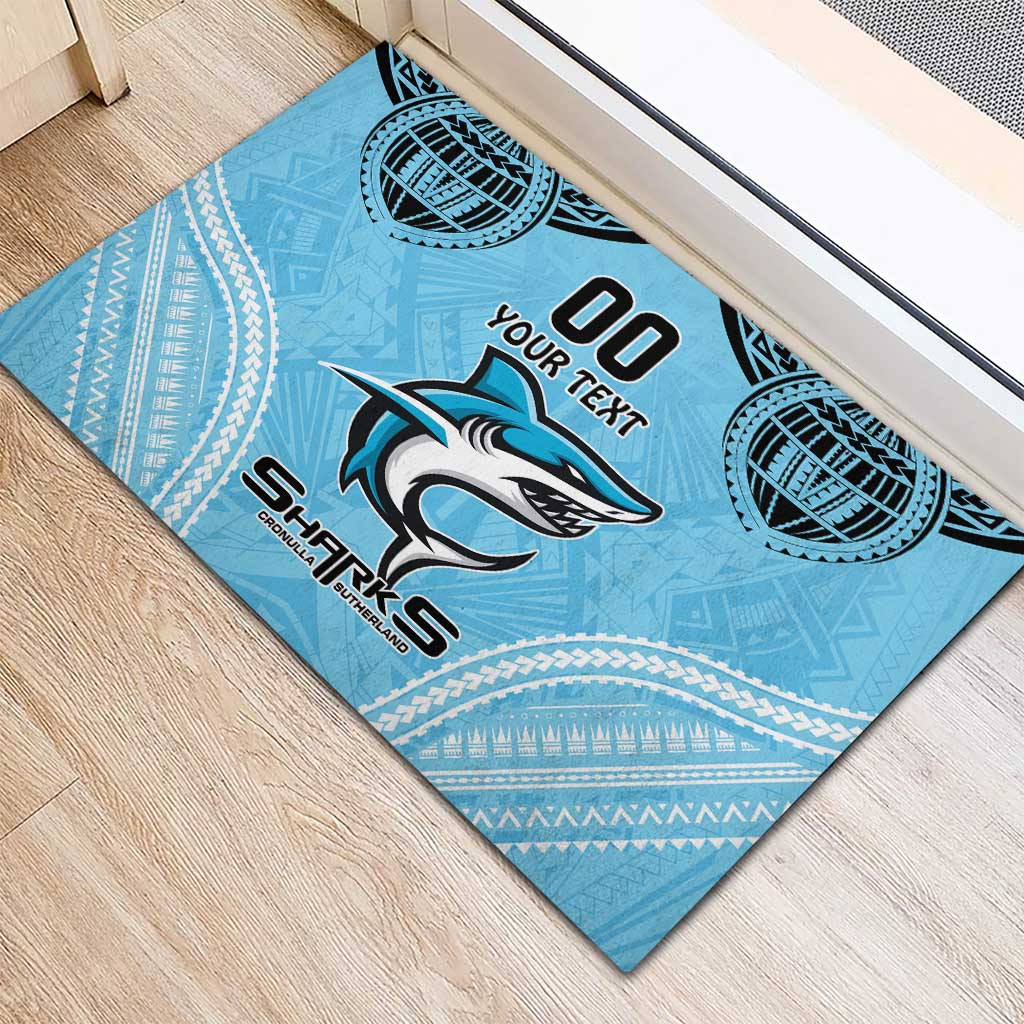 Sharks Rugby Custom Rubber Doormat With Polynesian Style
