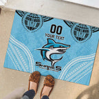 Sharks Rugby Custom Rubber Doormat With Polynesian Style