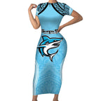 Sharks Rugby Custom Short Sleeve Bodycon Dress With Polynesian Style