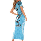 Sharks Rugby Custom Short Sleeve Bodycon Dress With Polynesian Style
