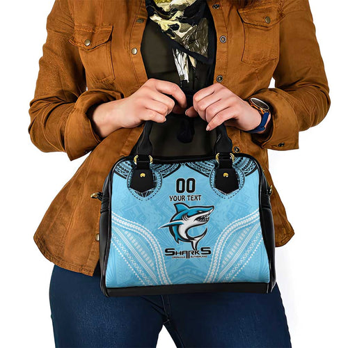 Sharks Rugby Custom Shoulder Handbag With Polynesian Style