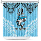 Sharks Rugby Custom Shower Curtain With Polynesian Style