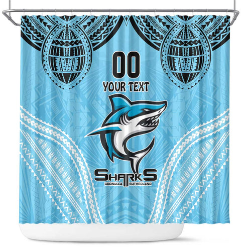 Sharks Rugby Custom Shower Curtain With Polynesian Style