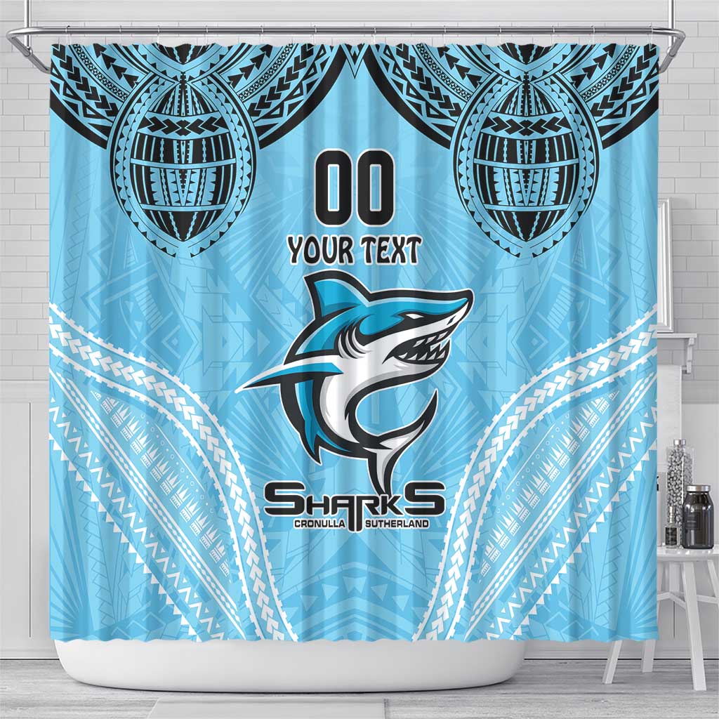 Sharks Rugby Custom Shower Curtain With Polynesian Style