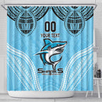 Sharks Rugby Custom Shower Curtain With Polynesian Style