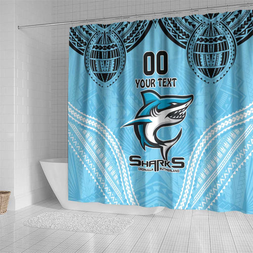 Sharks Rugby Custom Shower Curtain With Polynesian Style