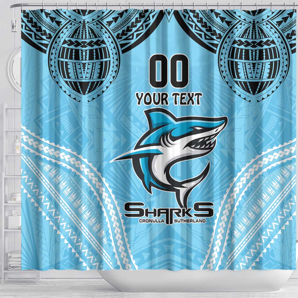 Sharks Rugby Custom Shower Curtain With Polynesian Style