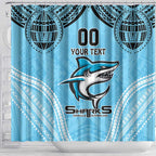 Sharks Rugby Custom Shower Curtain With Polynesian Style