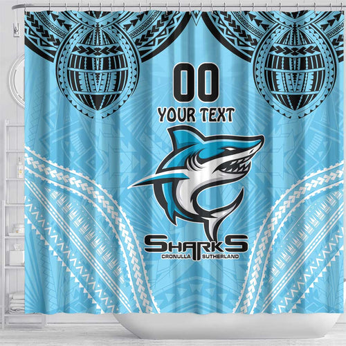 Sharks Rugby Custom Shower Curtain With Polynesian Style