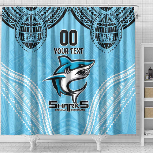 Sharks Rugby Custom Shower Curtain With Polynesian Style