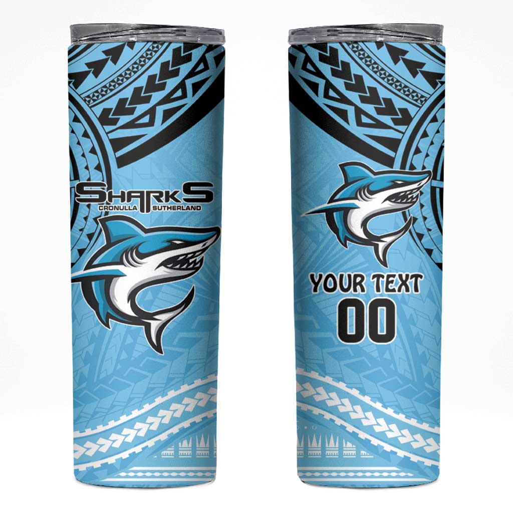 Sharks Rugby Custom Skinny Tumbler With Polynesian Style