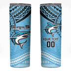 Sharks Rugby Custom Skinny Tumbler With Polynesian Style