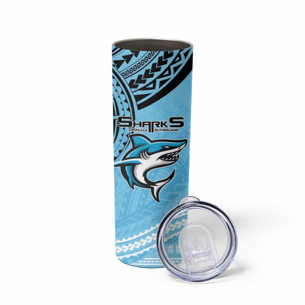 Sharks Rugby Custom Skinny Tumbler With Polynesian Style