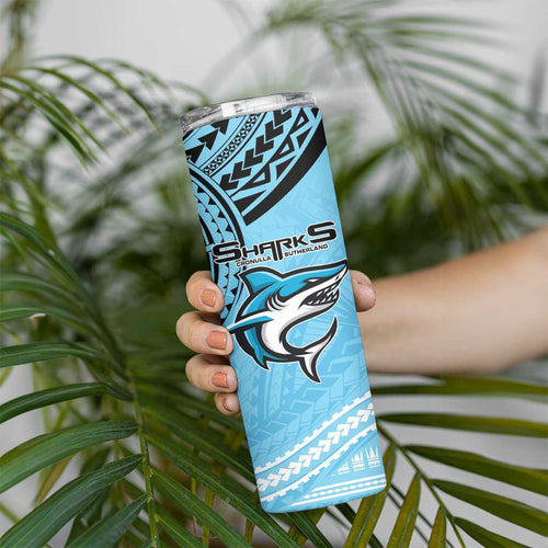 Sharks Rugby Custom Skinny Tumbler With Polynesian Style