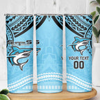 Sharks Rugby Custom Skinny Tumbler With Polynesian Style