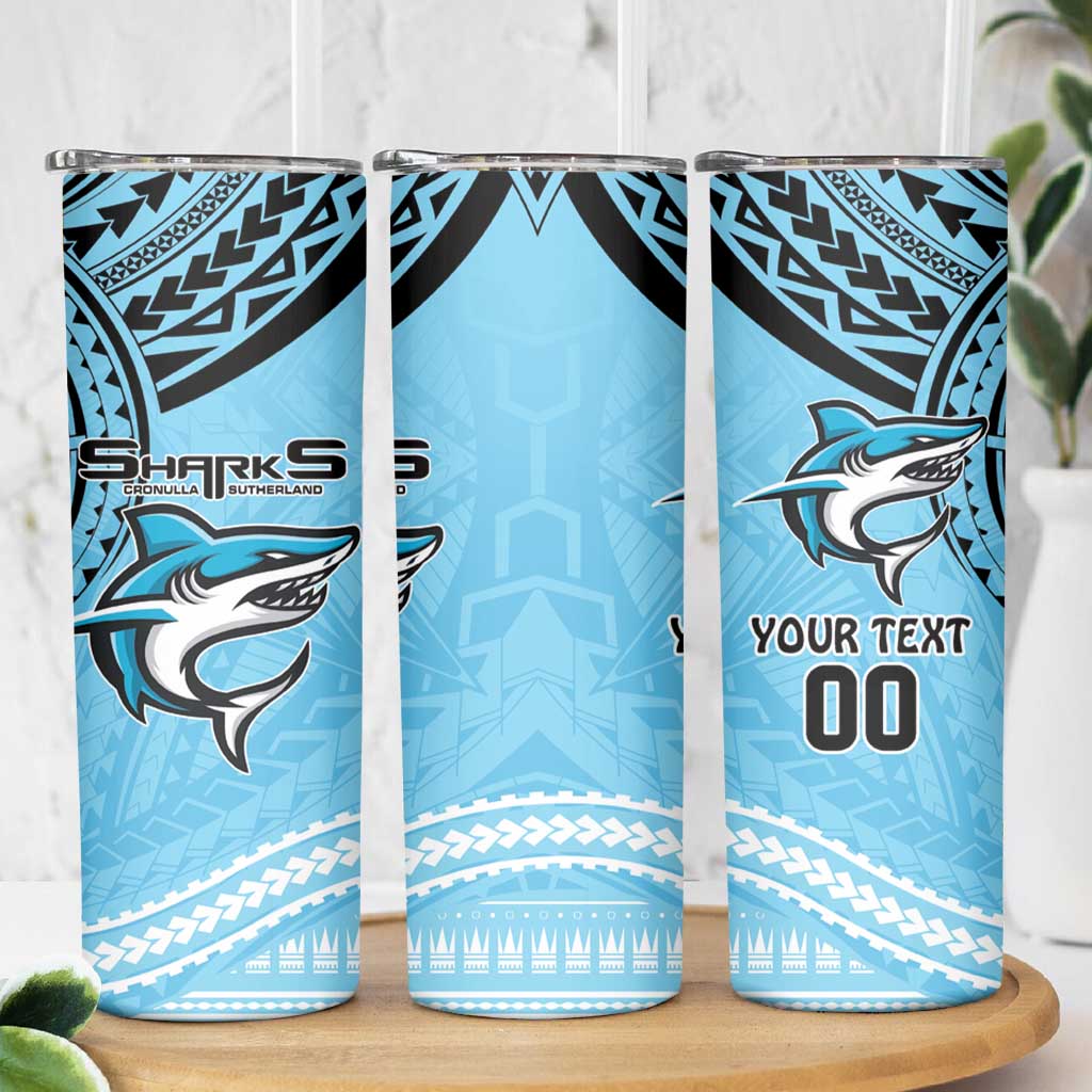 Sharks Rugby Custom Skinny Tumbler With Polynesian Style