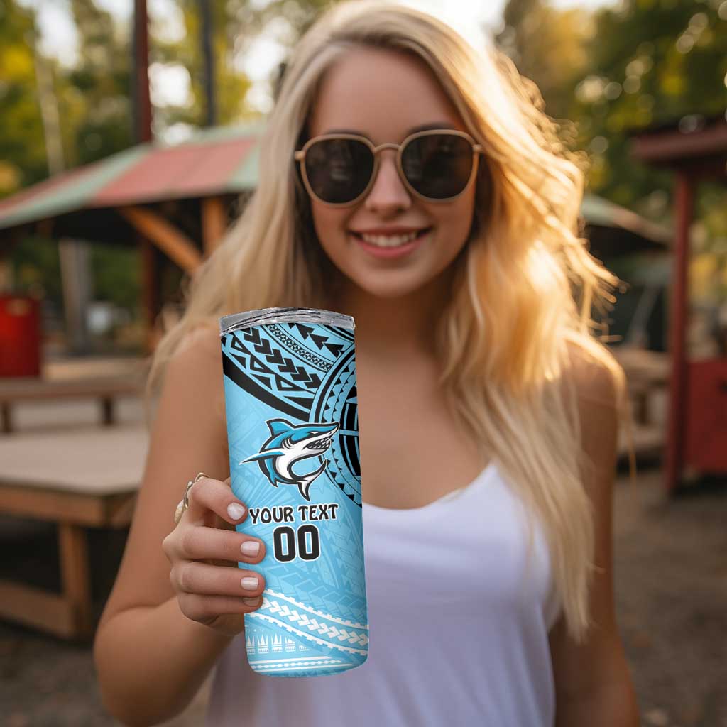Sharks Rugby Custom Skinny Tumbler With Polynesian Style