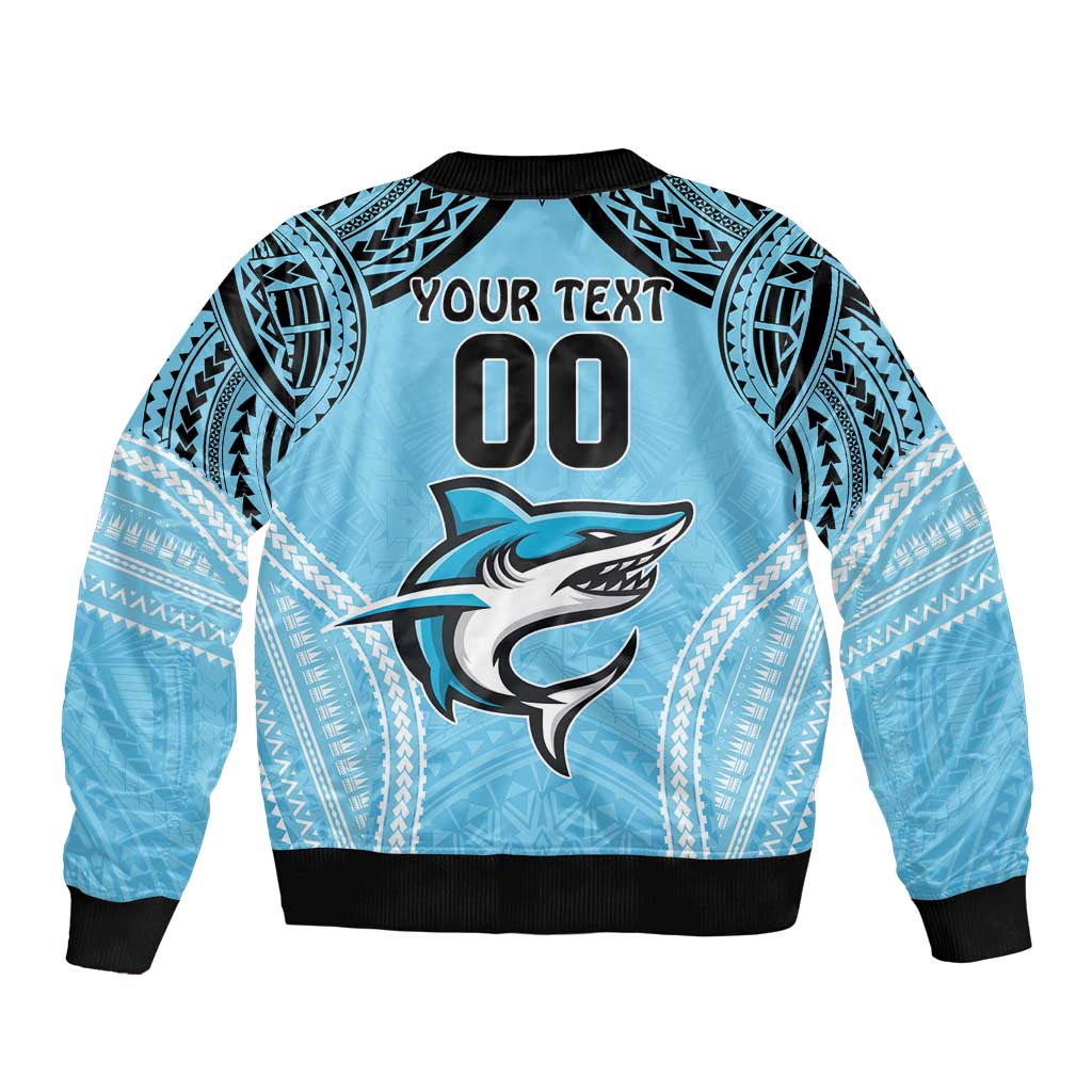 Sharks Rugby Custom Sleeve Zip Bomber Jacket With Polynesian Style