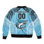 Sharks Rugby Custom Sleeve Zip Bomber Jacket With Polynesian Style