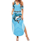 Sharks Rugby Custom Summer Maxi Dress With Polynesian Style
