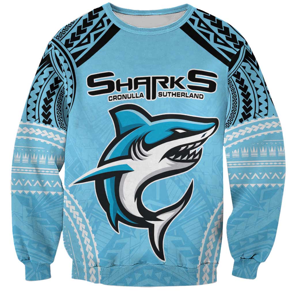 Sharks Rugby Custom Sweatshirt With Polynesian Style
