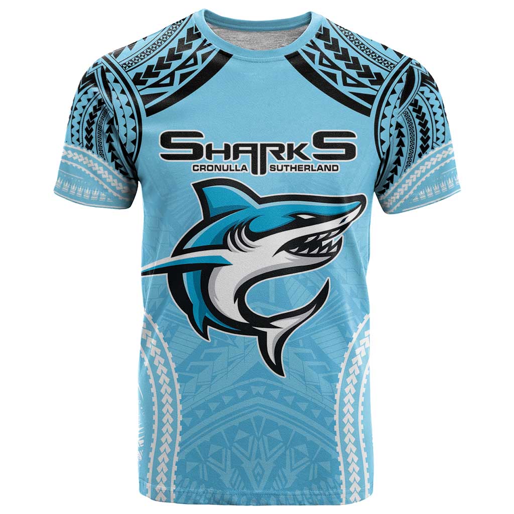 Sharks Rugby Custom T Shirt With Polynesian Style