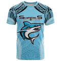 Sharks Rugby Custom T Shirt With Polynesian Style