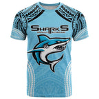 Sharks Rugby Custom T Shirt With Polynesian Style