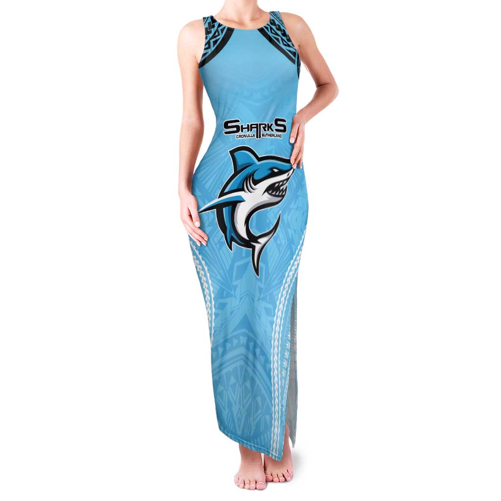 Sharks Rugby Custom Tank Maxi Dress With Polynesian Style