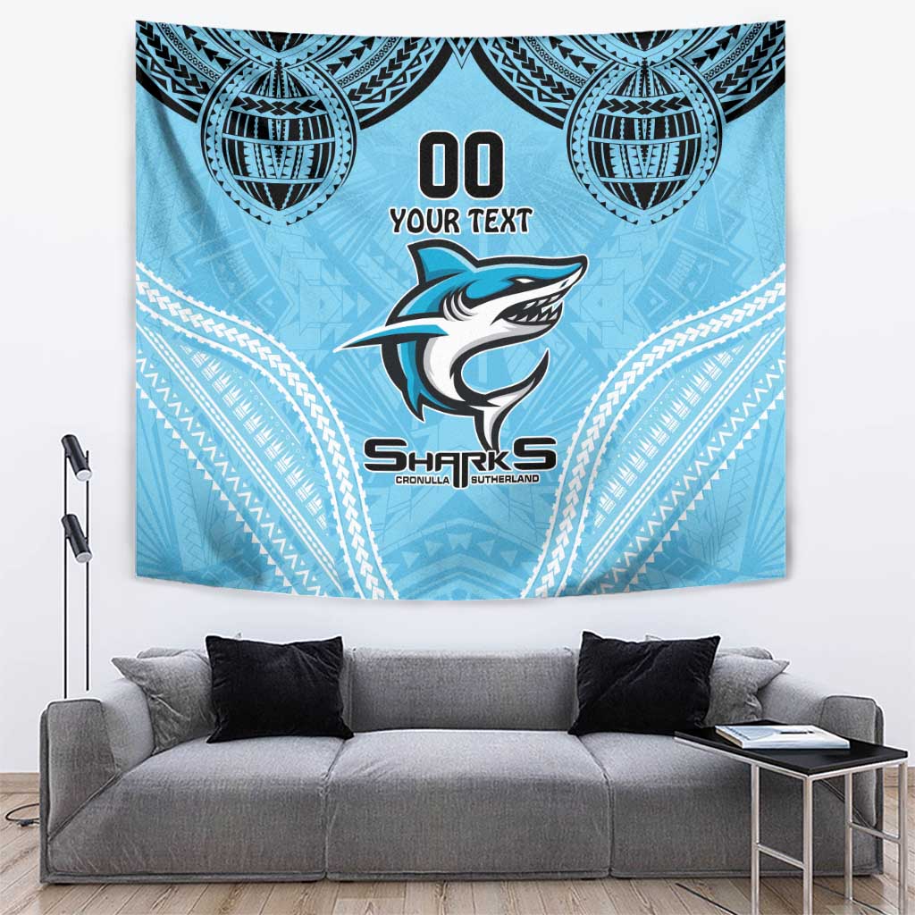 Sharks Rugby Custom Tapestry With Polynesian Style