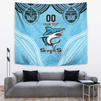 Sharks Rugby Custom Tapestry With Polynesian Style