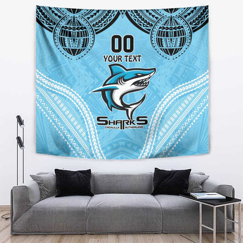 Sharks Rugby Custom Tapestry With Polynesian Style