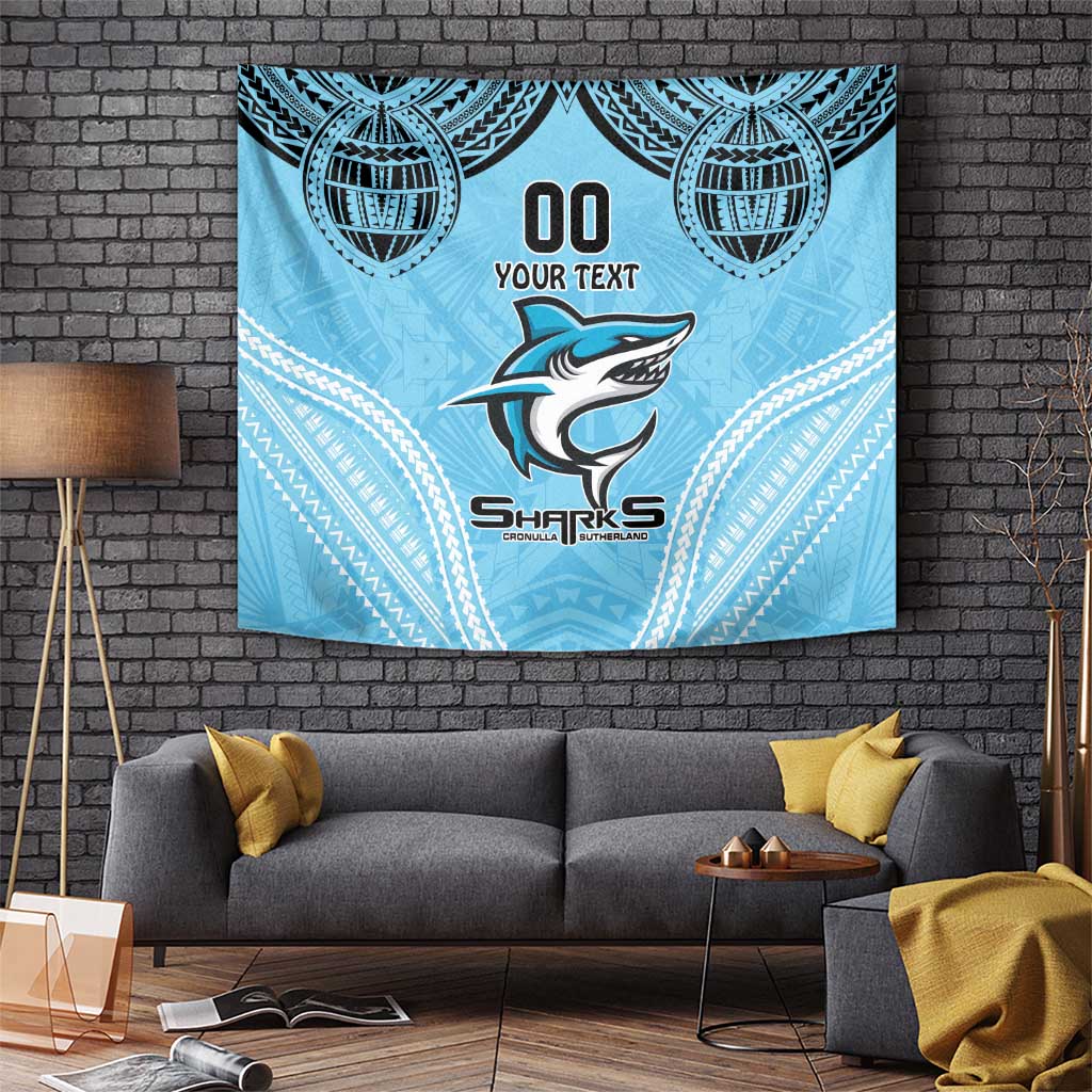 Sharks Rugby Custom Tapestry With Polynesian Style
