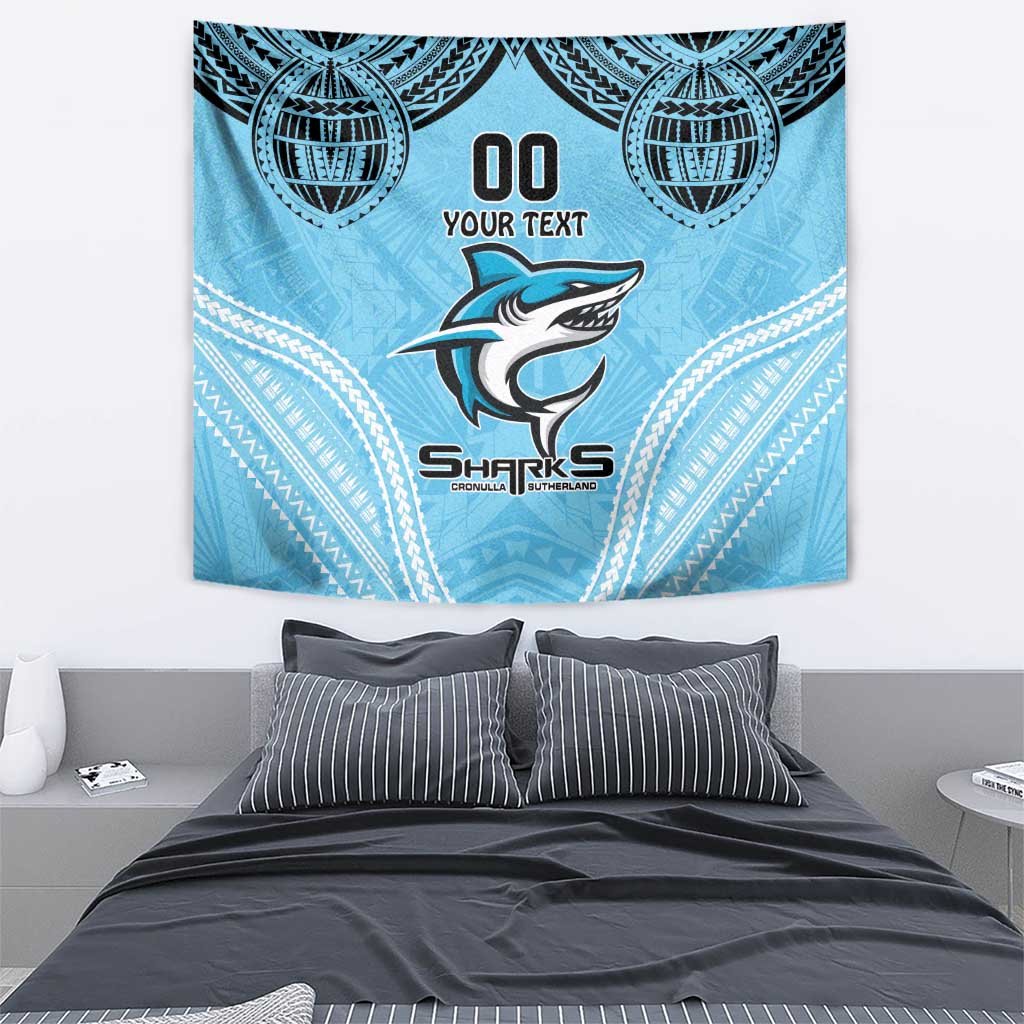 Sharks Rugby Custom Tapestry With Polynesian Style