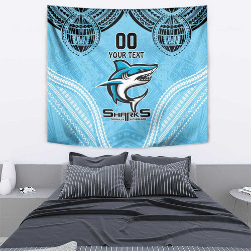Sharks Rugby Custom Tapestry With Polynesian Style