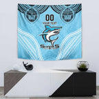 Sharks Rugby Custom Tapestry With Polynesian Style