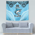 Sharks Rugby Custom Tapestry With Polynesian Style