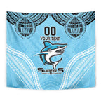 Sharks Rugby Custom Tapestry With Polynesian Style