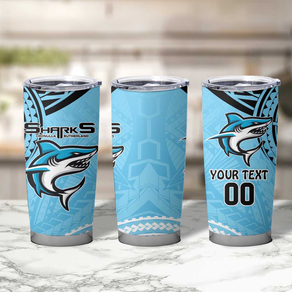 Sharks Rugby Custom Tumbler Cup With Polynesian Style