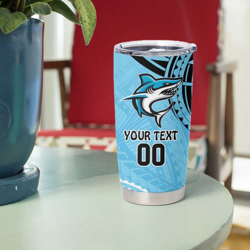 Sharks Rugby Custom Tumbler Cup With Polynesian Style