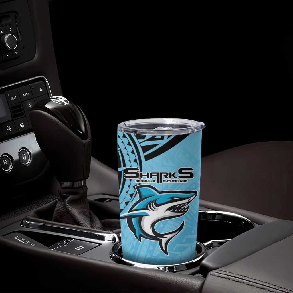 Sharks Rugby Custom Tumbler Cup With Polynesian Style
